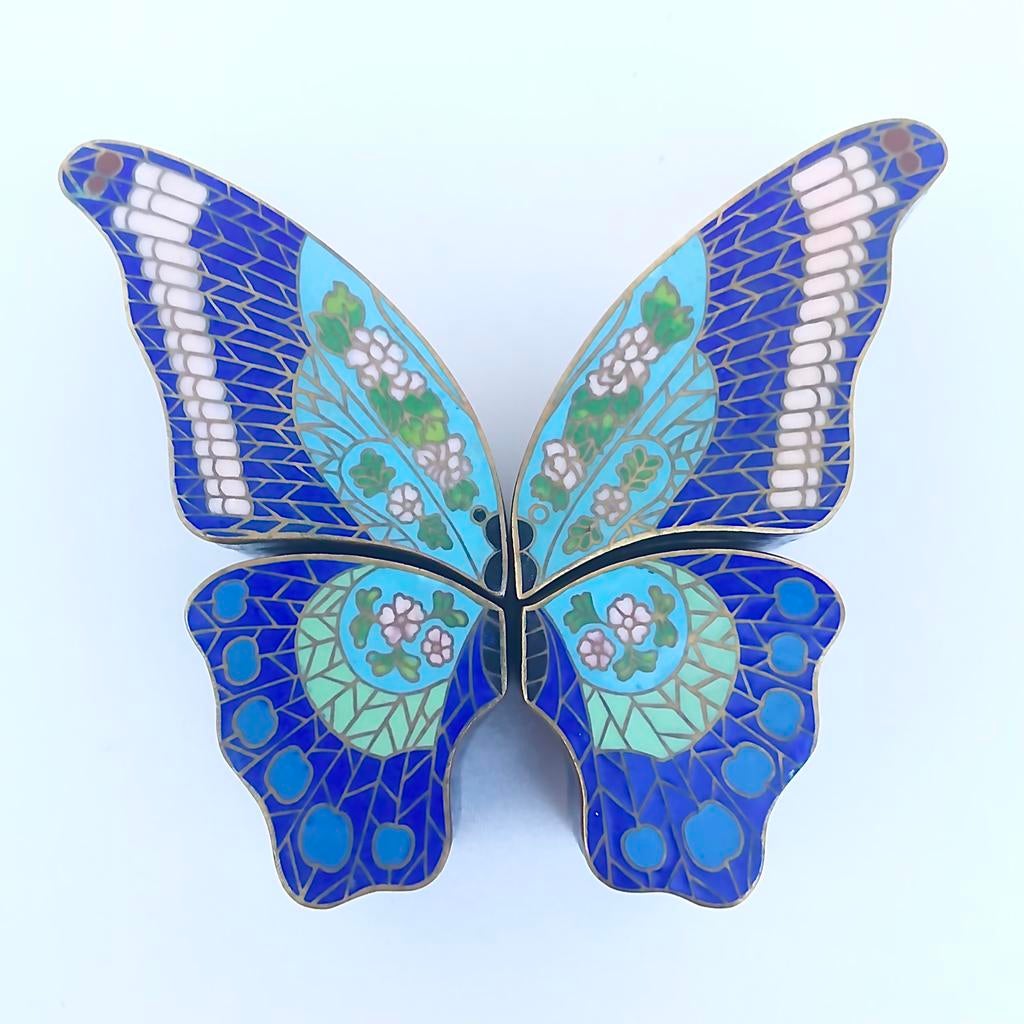 Boîte à papillons chinoise vintage cloisonnée  24 carats, Enlèvement ou Envoi