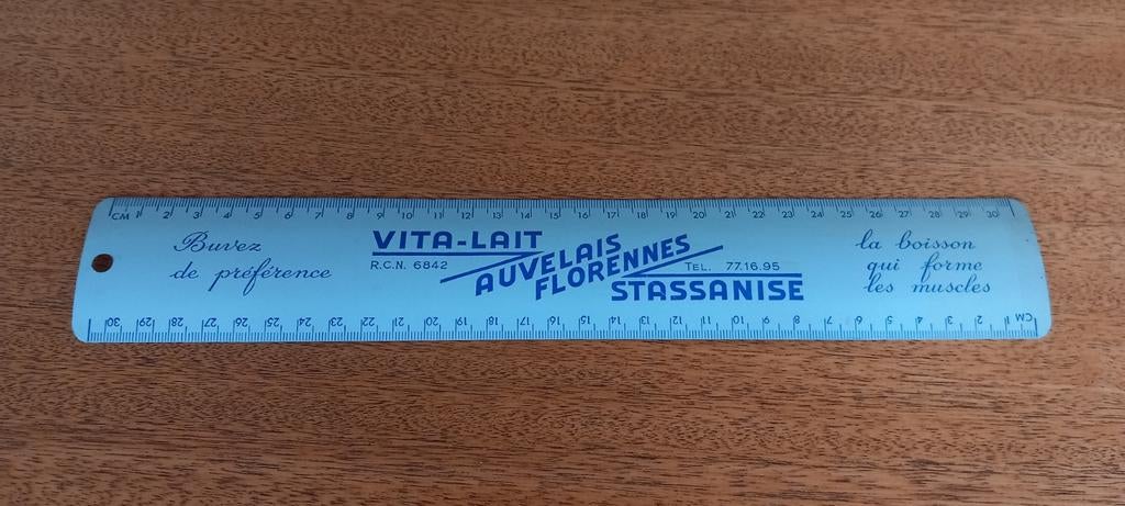 Oude gestassaniseerde Vita-Lait liniaal van 30 cm Auvelais F, Ophalen of Verzenden