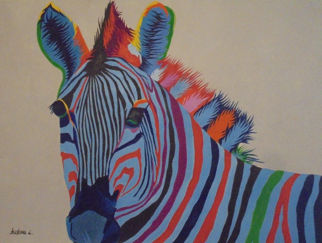 olieschilderij popart zebra (60x80 cm), Antiek en Kunst, Ophalen of Verzenden