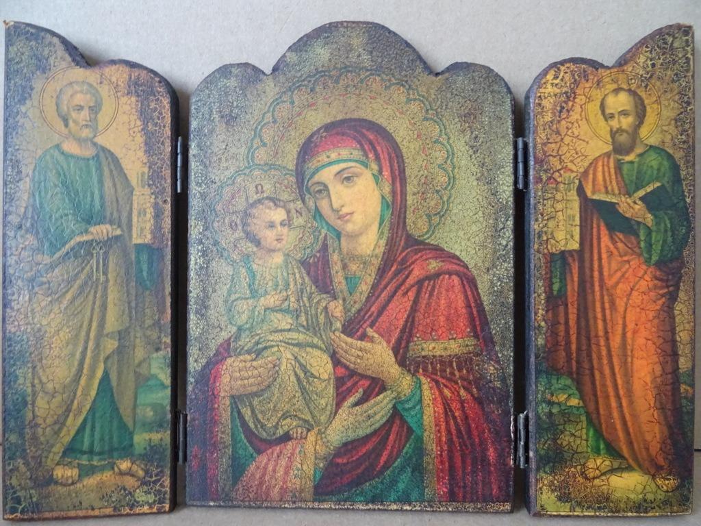Icône triptyque icône Marie triptyque icône La Mère de Dieu, Collections, Religion, Enlèvement ou Envoi, Utilisé, Autres types