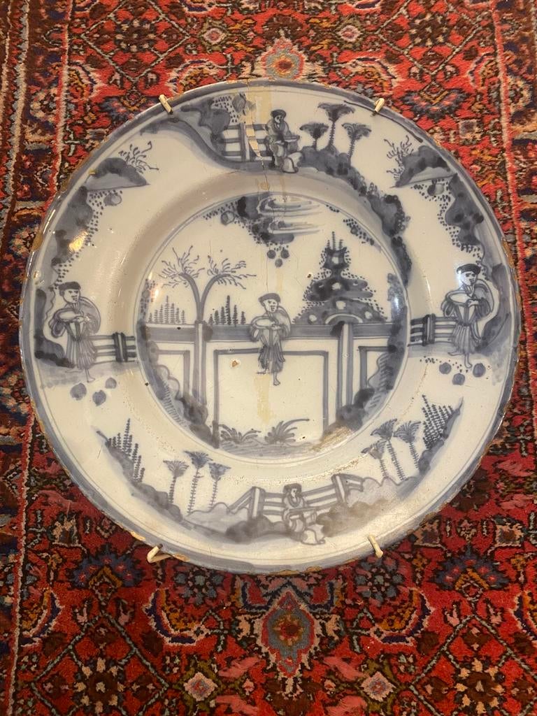 Delfts Blauw Bord - Handgeschilderd Aardewerk - diameter 34., Antiek en Kunst, Antiek | Wandborden en Tegels, Ophalen of Verzenden