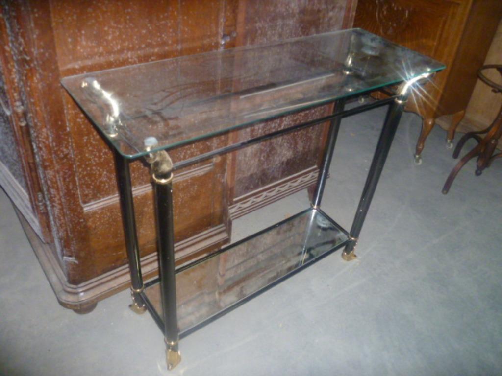 METALEN WAND TAFEL MET GLAZEN BLAD EN KOPER, Antiek en Kunst, Ophalen of Verzenden