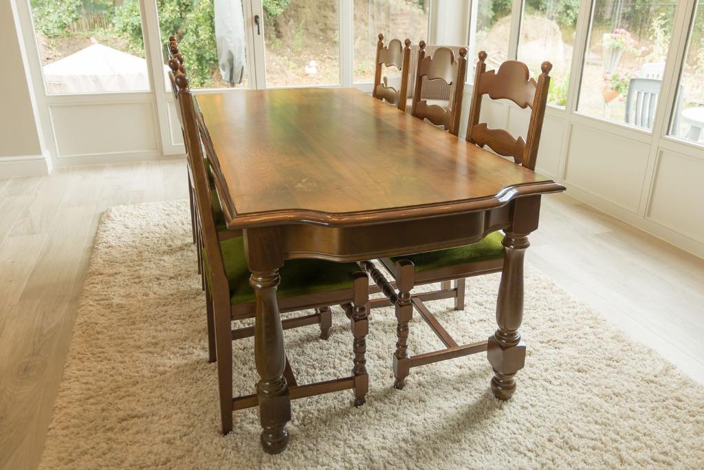 Massieve tafel en stoelen in kerselaar, Huis en Inrichting, Ophalen, Gebruikt, Klassiek, 50 tot 100 cm