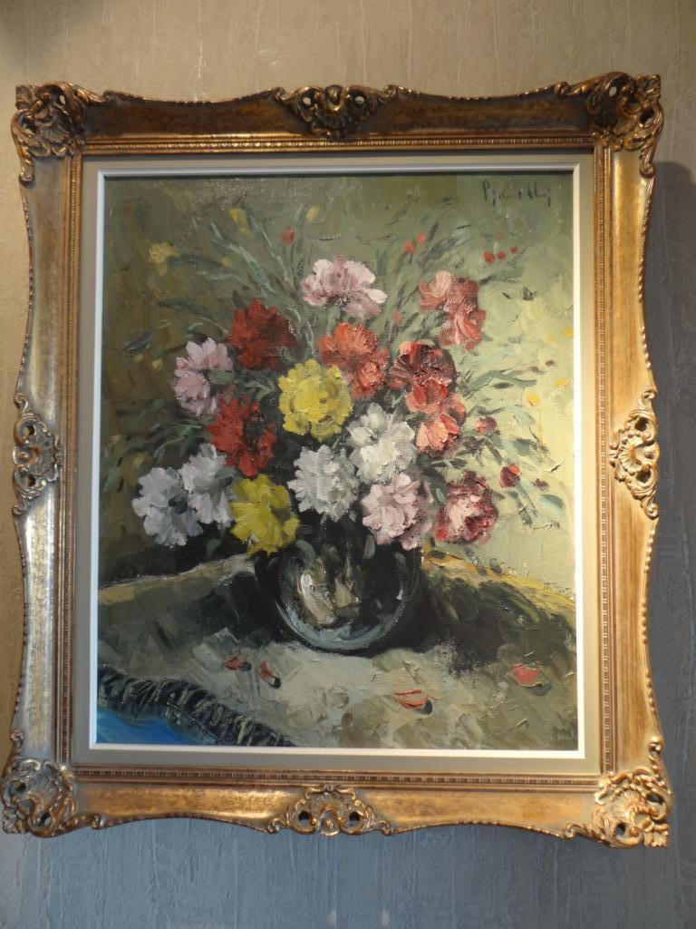 Schilderij vaas met bloemen olieverf op doek get Pirelli, Antiquités & Art, Art | Peinture | Classique, Enlèvement