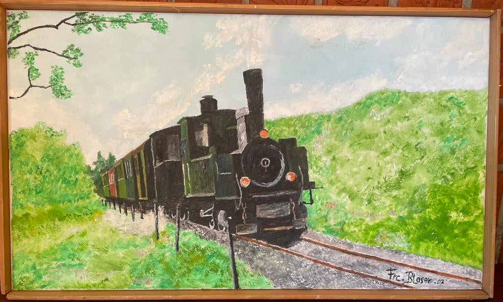 Schilderij op doek trein locomotief, Antiek en Kunst, Ophalen