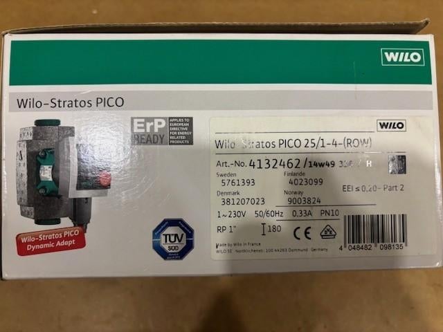 Wilo Stratos Pico 25/1-4 (ROW) circulatiepomp, Bricolage & Construction, Chauffage & Radiateurs, Enlèvement ou Envoi, Neuf