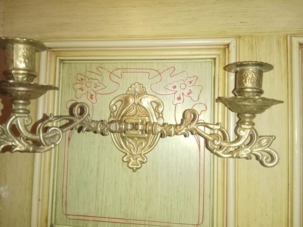 Chandeliers doubles anciens Everaerts — laiton Art-Nouveau, Enlèvement ou Envoi, Comme neuf, Autres matériaux, Art deco
