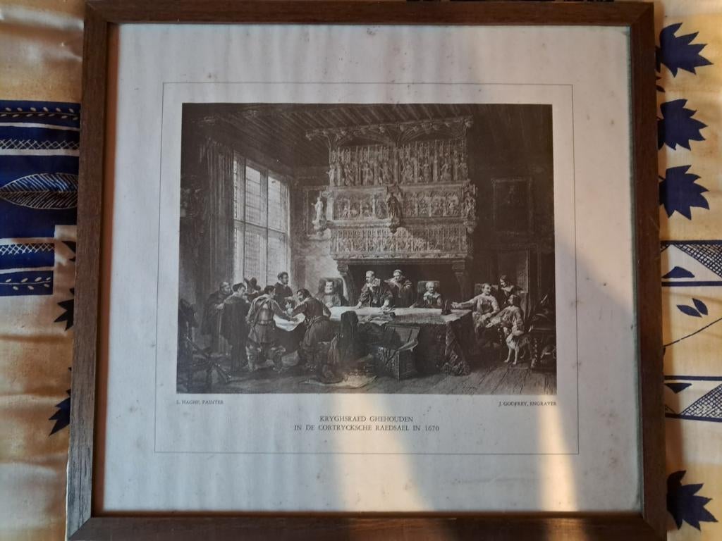Ingekaderde gravure Krijgsraad Kortrijk, Antiek en Kunst, Ophalen
