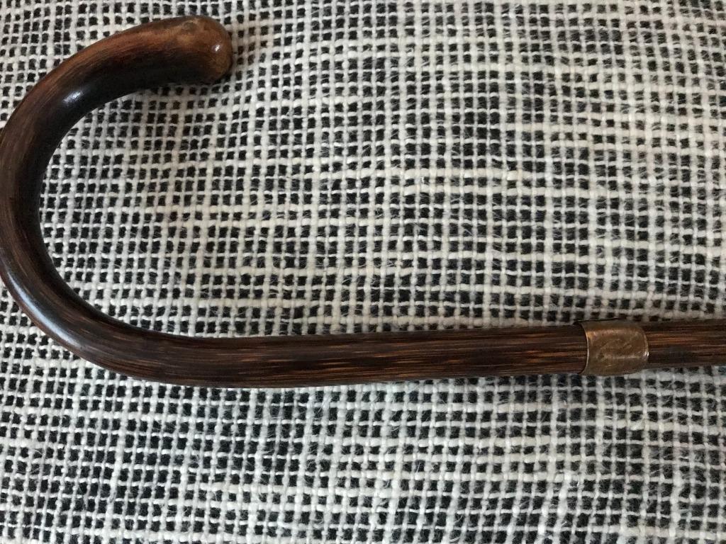 Antieke wandelstok met knoest - koperen plaatje 'Golbin', Antiek en Kunst, Ophalen of Verzenden