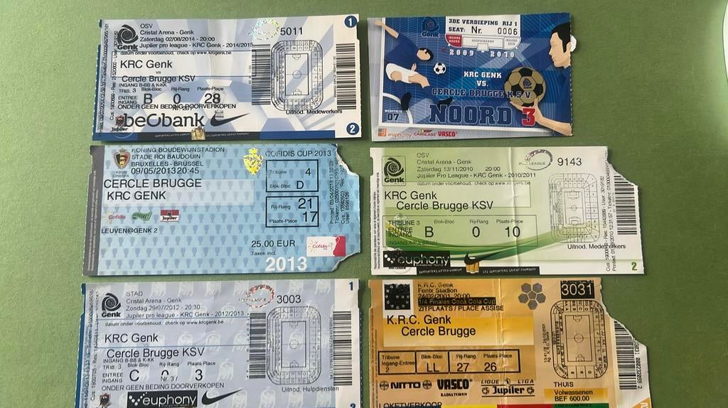 6 tickets RC Genk - Cercle Brugge 2001 2009 2012 2013 2014, Envoi, Utilisé