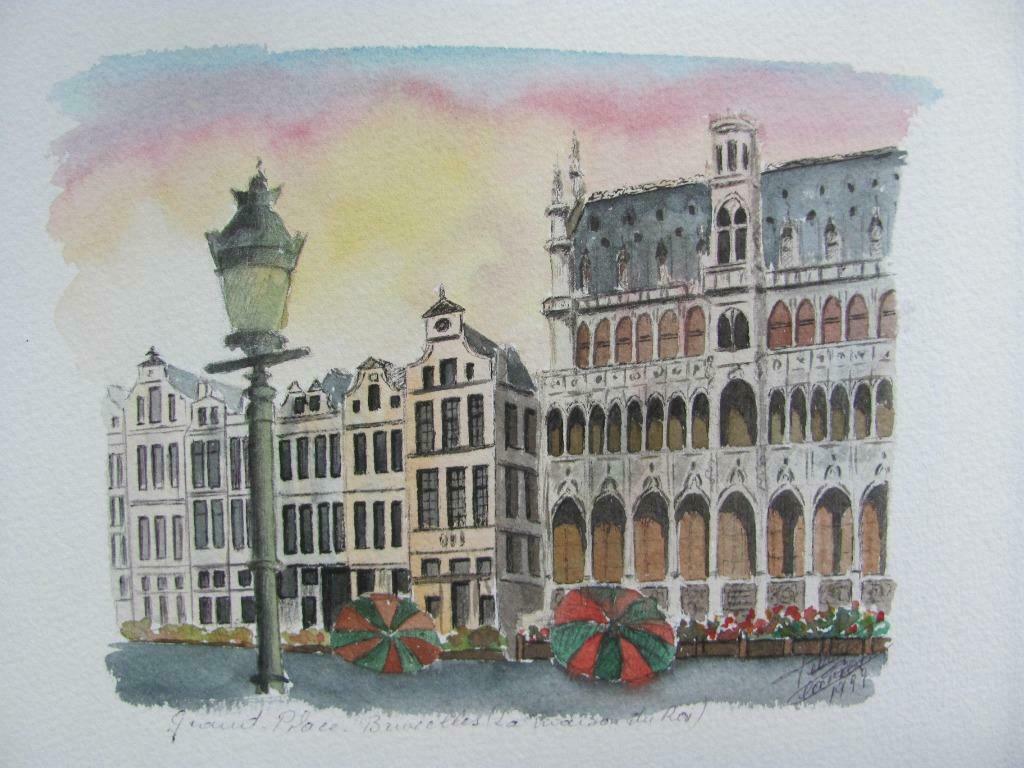 Originele aquarel BRUSSEL, Ophalen of Verzenden