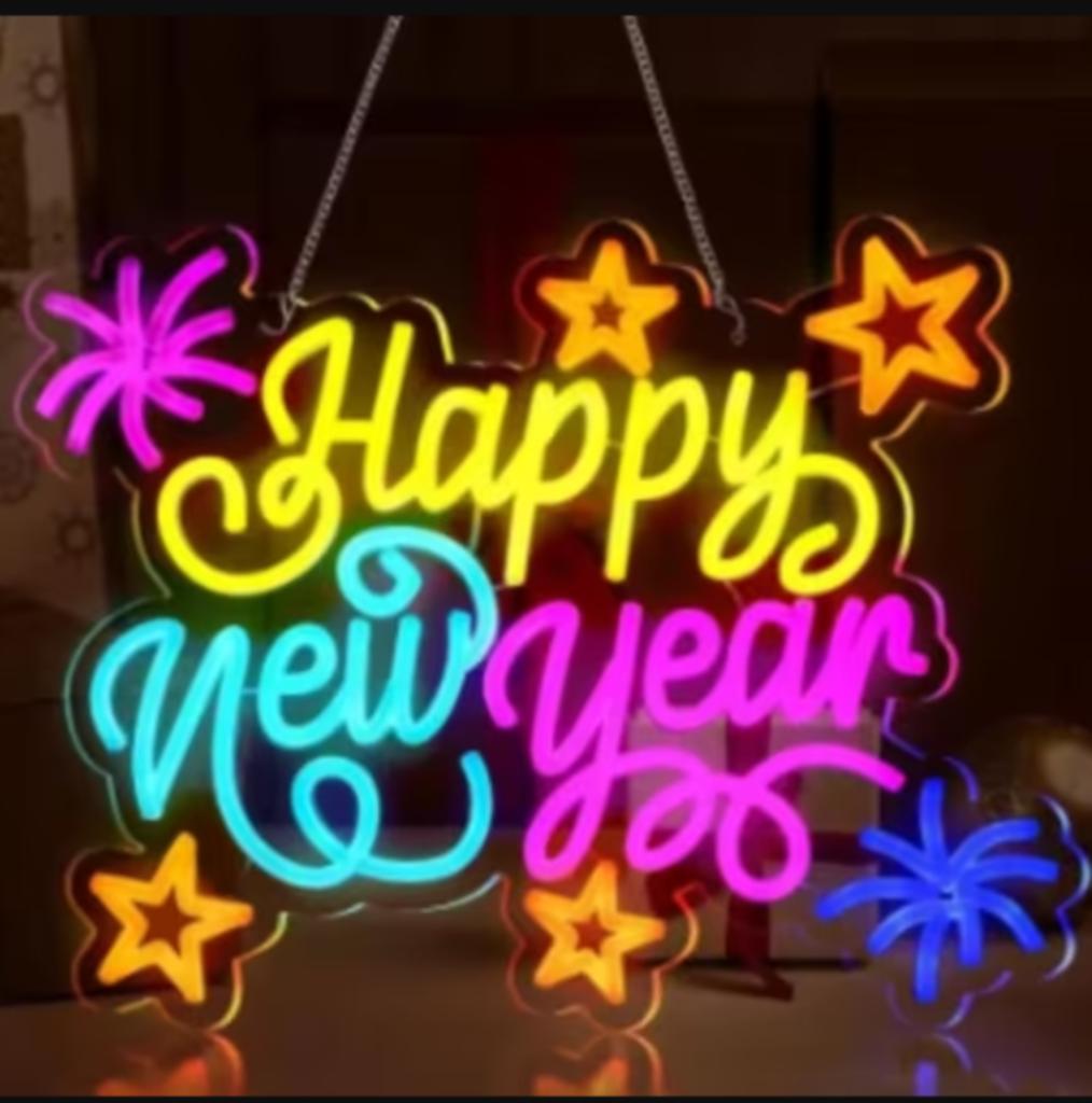 LED lamp neon stijl Happy New Year (40x32cm), Ophalen of Verzenden, Nieuw