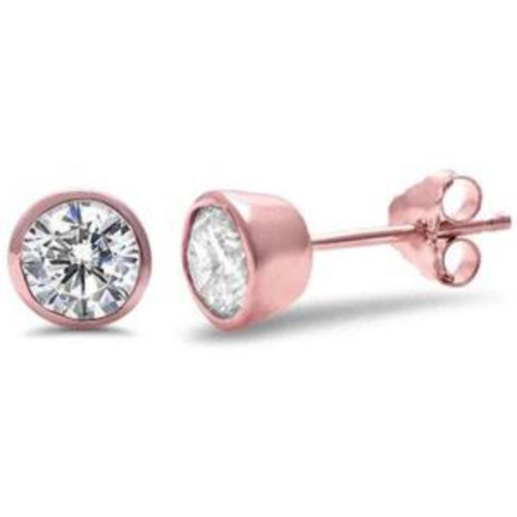 Zilveren roségoud vergulde oorstekers met zirkonia, Ophalen of Verzenden, Nieuw, Zilver