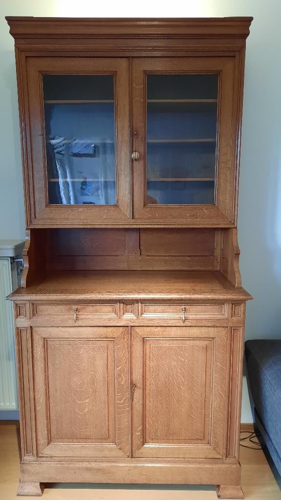 Armoire vitrine en chêne massif, Avec tablette(s), Modern-landelijk, 100 à 150 cm, Enlèvement