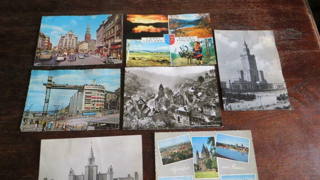 7  oude reispostkaarten uit diverse landen in jaren 1962/64, Ophalen of Verzenden, 1960 tot 1980, Gelopen