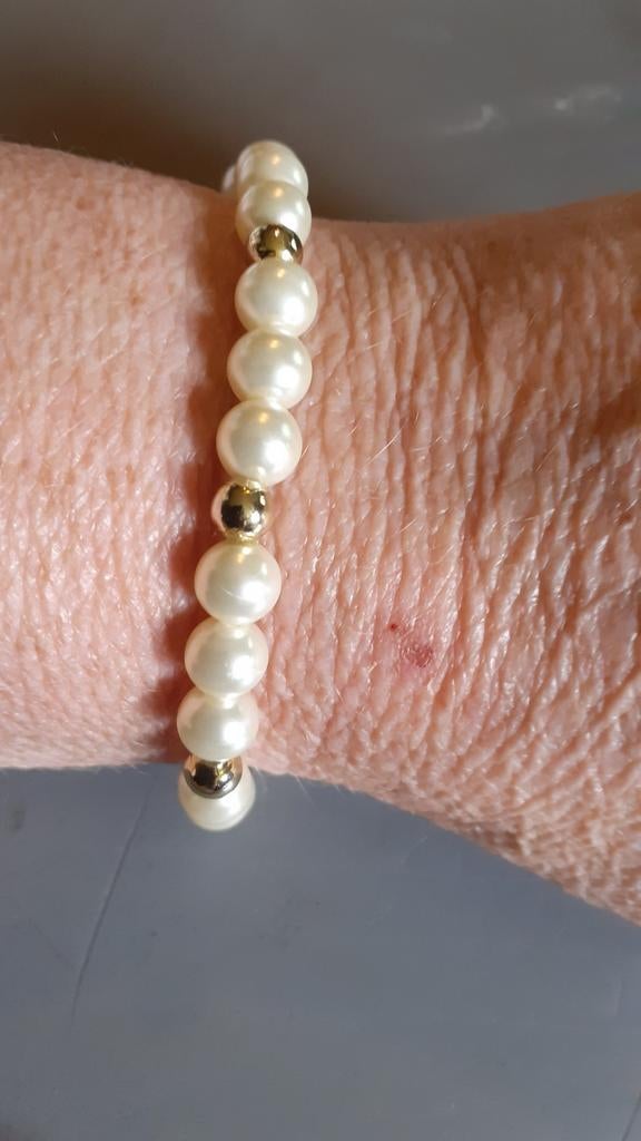 Bracelet de fantaisie perle blanche et dorée, Enlèvement ou Envoi, Comme neuf