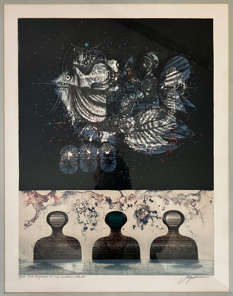 Litho Pierre Jacquot (1929-2009) Trois baigneurs, Ophalen