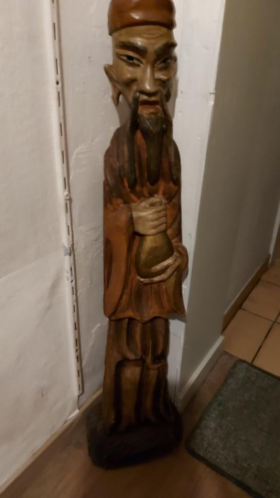 Samoerai Chinees hout snijwerk. 105 cm hoog., Ophalen