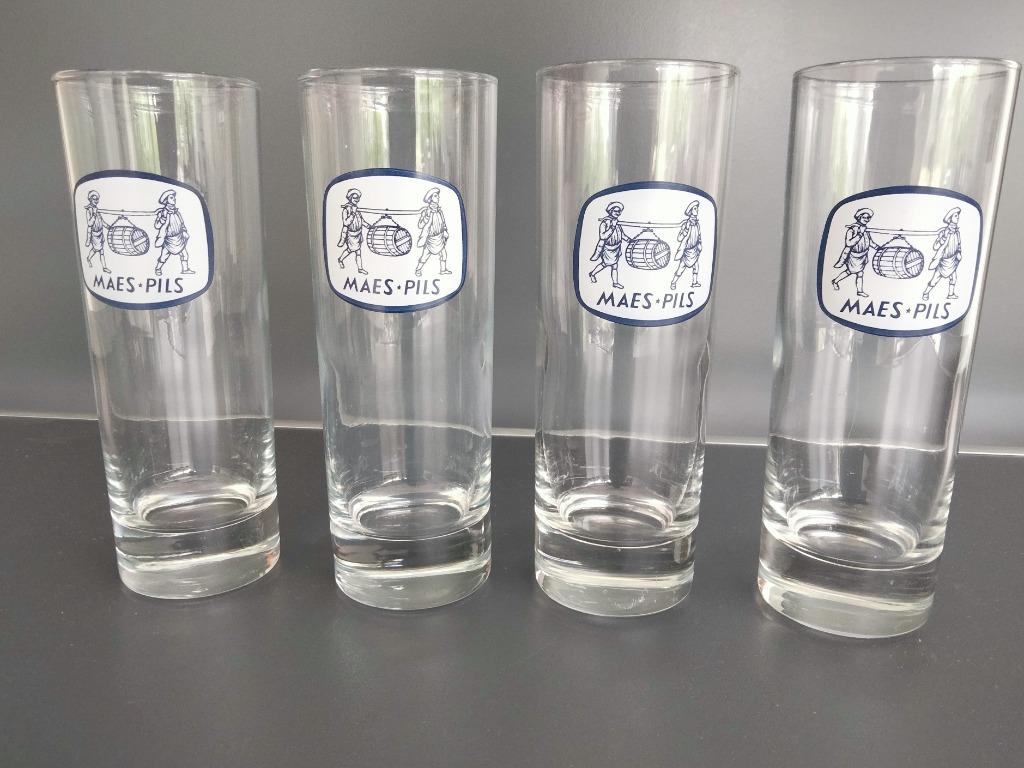 LOT de 4 Verres  MAES, Collections, Verres & Petits Verres, Enlèvement ou Envoi, Utilisé, Verre à bière