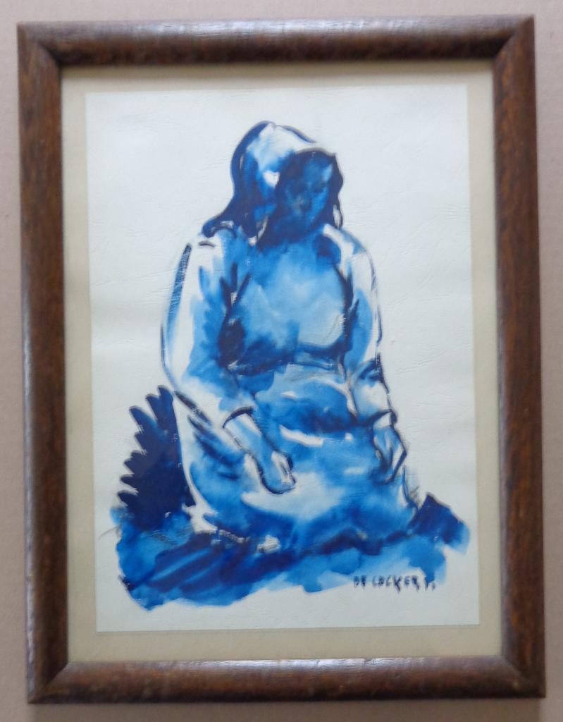 PAUL DE COCKER / ZITTENDE VROUW / ORIGINEEL / 37x28cm KADER, Ophalen of Verzenden