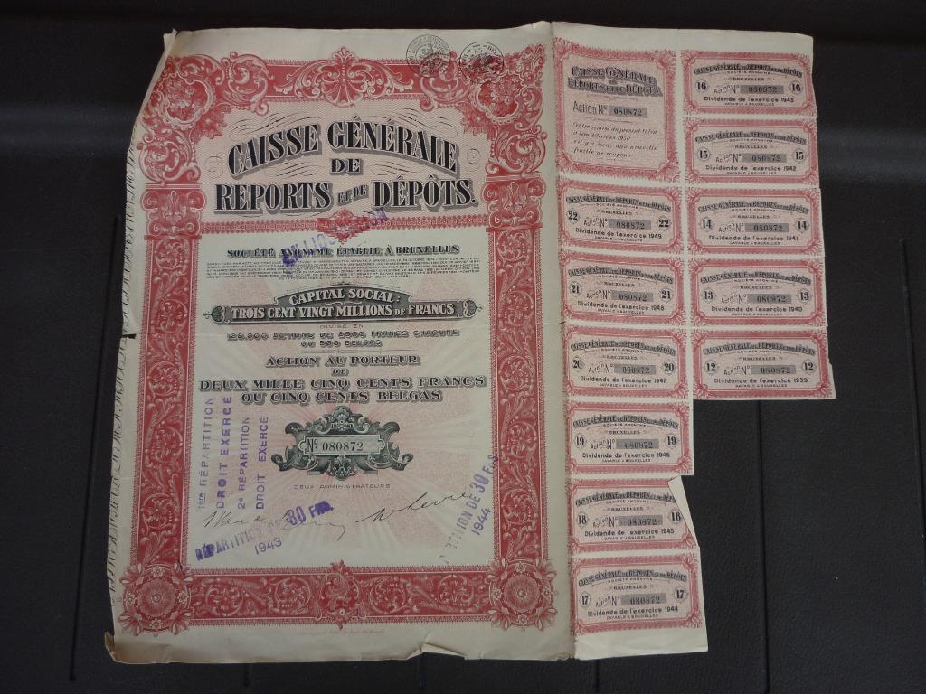 Action - Caisse Générale de Reports et de Dépôts, Timbres & Monnaies, Actions & Titres, Action, 1920 à 1950, Enlèvement ou Envoi