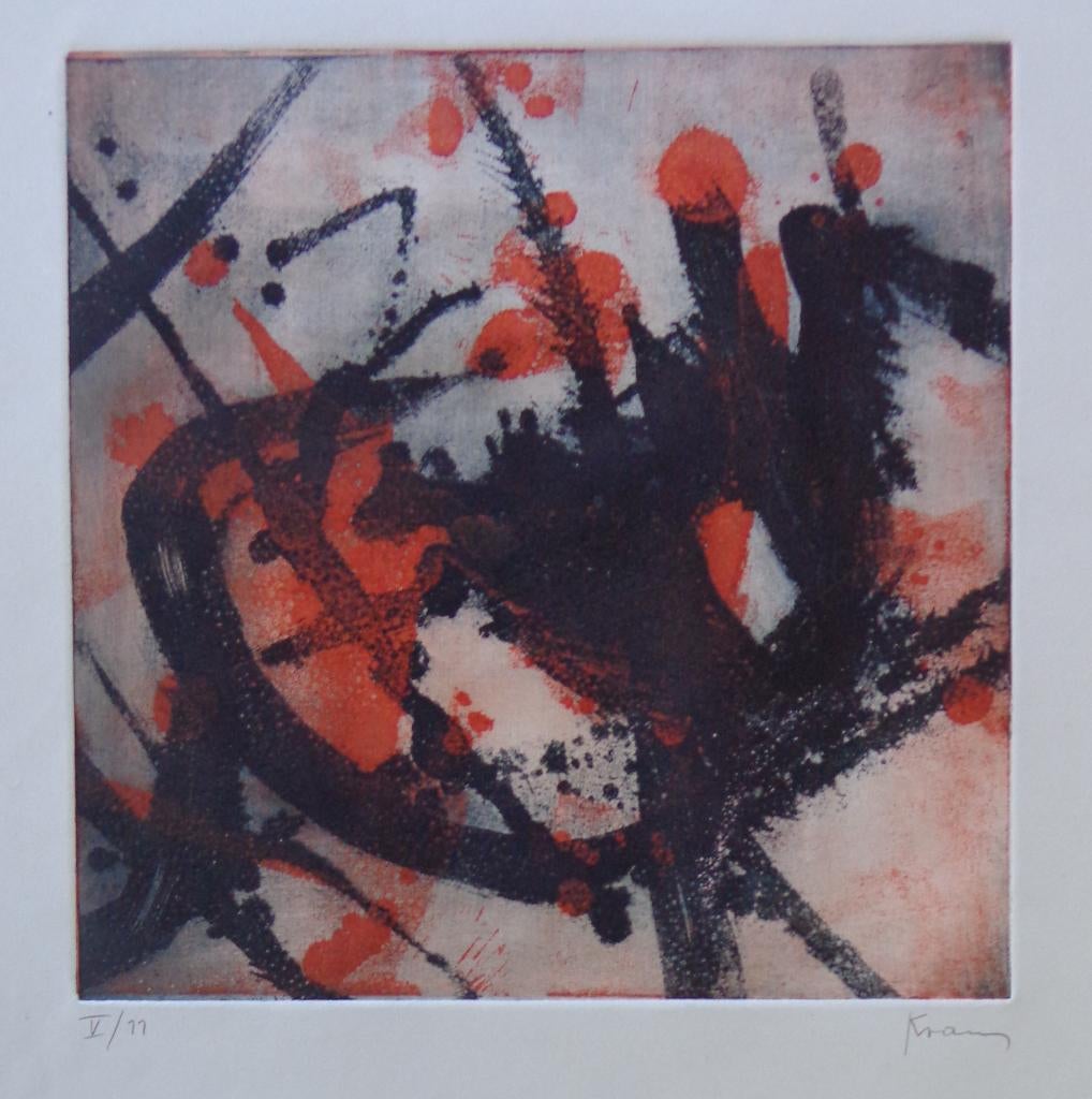 GÜNTHER KRAUS / ABSTRACTIE / KLEURETS / 50x35cm / SIG / 1960, Gesigneerd, Ophalen of Verzenden