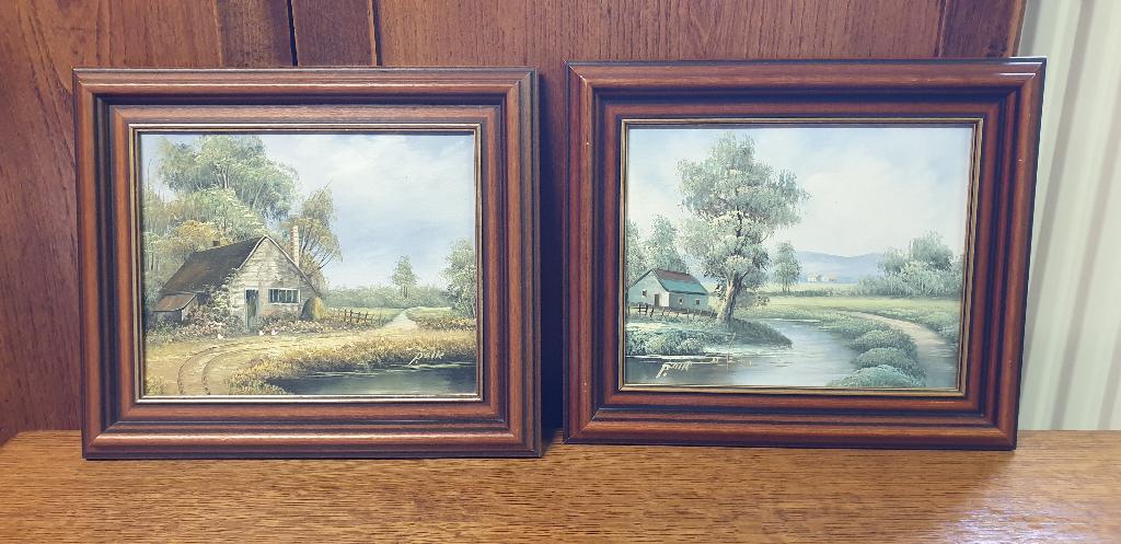 2 schilderijtjes op doek, Antiek en Kunst, Kunst | Schilderijen | Klassiek, Ophalen of Verzenden
