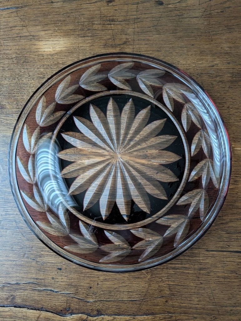 Val St Lambert Kristal  Grote Centerpiece Schaal (Roodbruin), Antiek en Kunst, Ophalen of Verzenden