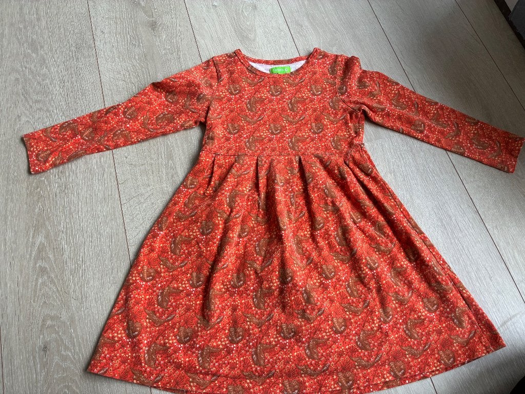 Oranje jurk Lily Balou vosjes - maat 122, Kinderen en Baby's, Gebruikt, Meisje, Ophalen of Verzenden, Jurk of Rok