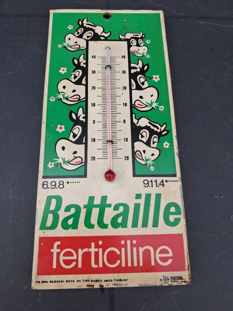 ancien thermomètre en étain BATTAILLE., Collections, Marques & Objets publicitaires, Comme neuf, Panneau publicitaire, Enlèvement ou Envoi