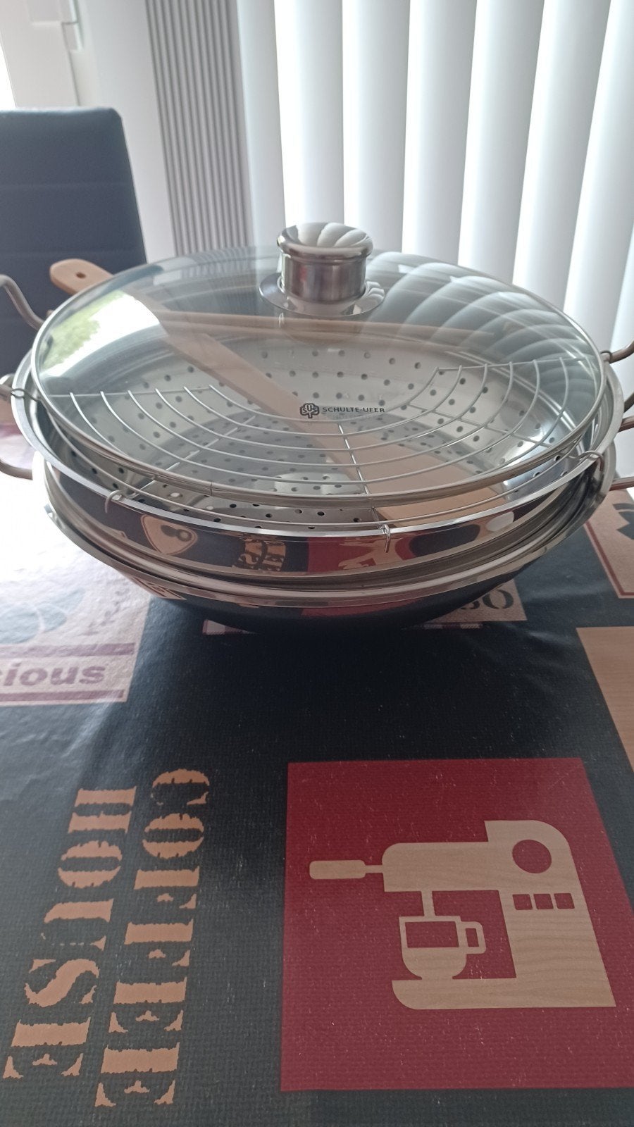 Wok complet neuf! 36 cm., Neuf, Inox, Avec couvercle, Enlèvement
