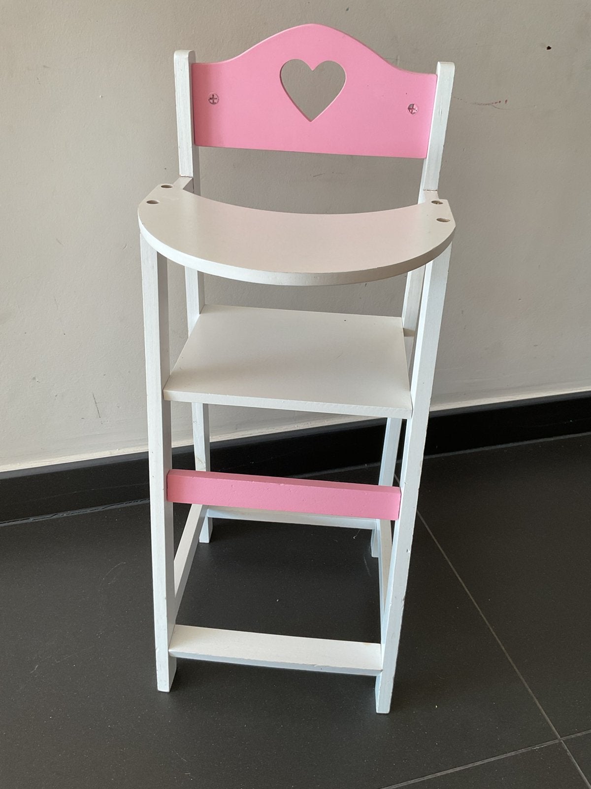 Angel Toys houten poppen kinderstoeltje wit met roze hartje, Ophalen, Gebruikt