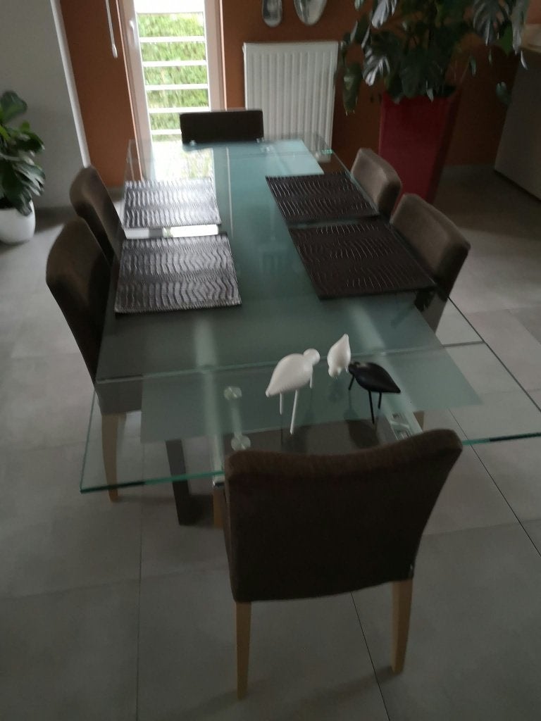Table salle à manger verre et 6 chaises tissus Mobitec, Enlèvement, Utilisé, Moderne, 4 à 6 chaises