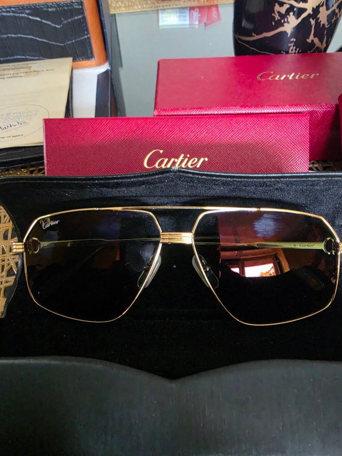 Lunettes de soleil Cartier Premiere CT0270S originales, Autres marques, Enlèvement ou Envoi, Comme neuf, Brun