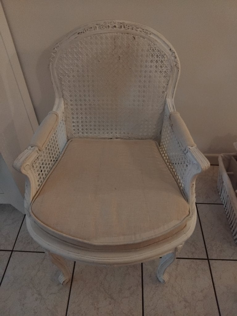 Fauteuil in Lodewijk-stijl met een wit geschilderd, Enlèvement, Comme neuf, Bois