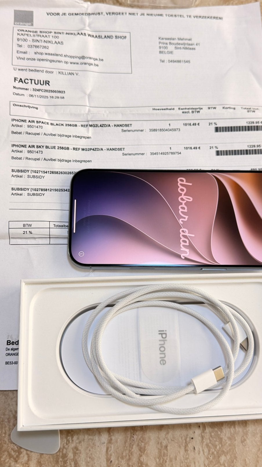 İPHONE 17 AİR 256 GB    MET FACTUUR, Télécoms, Enlèvement ou Envoi, Comme neuf, 256 GB