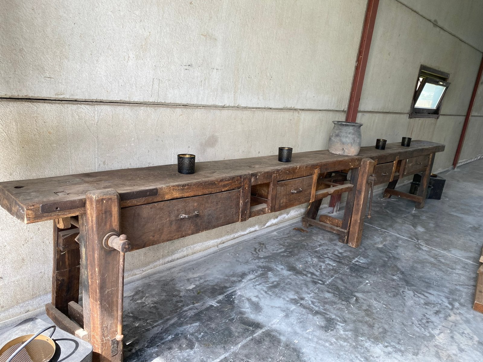 Werkbank 520 cm, Doe-het-zelf en Bouw, Werkbanken, Ophalen, Gebruikt, 170 cm of meer, Bankschroef