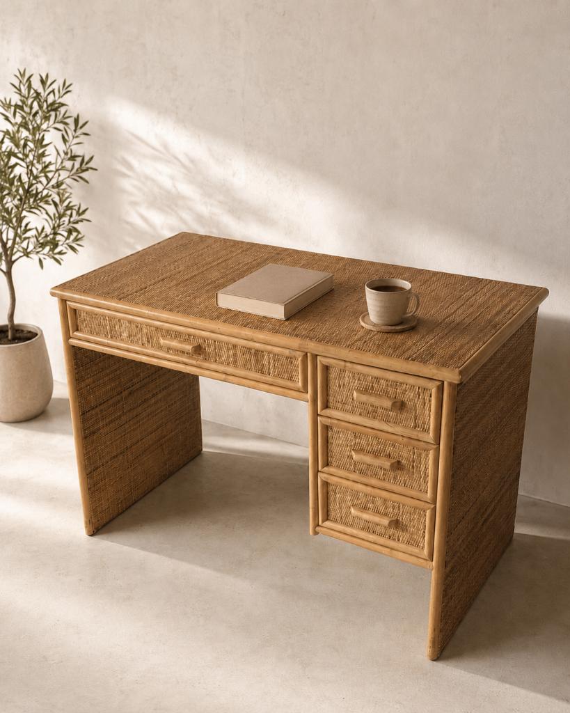 Bureau Boho Chic en bambou et rotin, Enlèvement, Bois