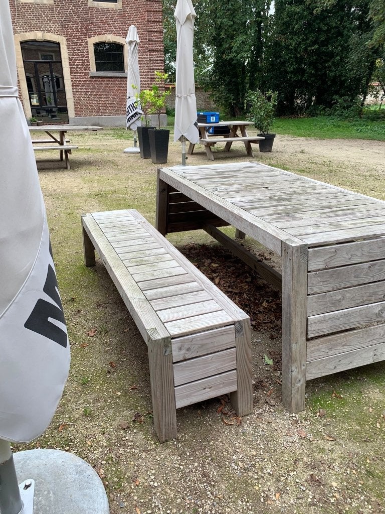 Mooie Terrastafel + banken + hoes, Tuin en Terras, Ophalen, Gebruikt, Rechthoekig