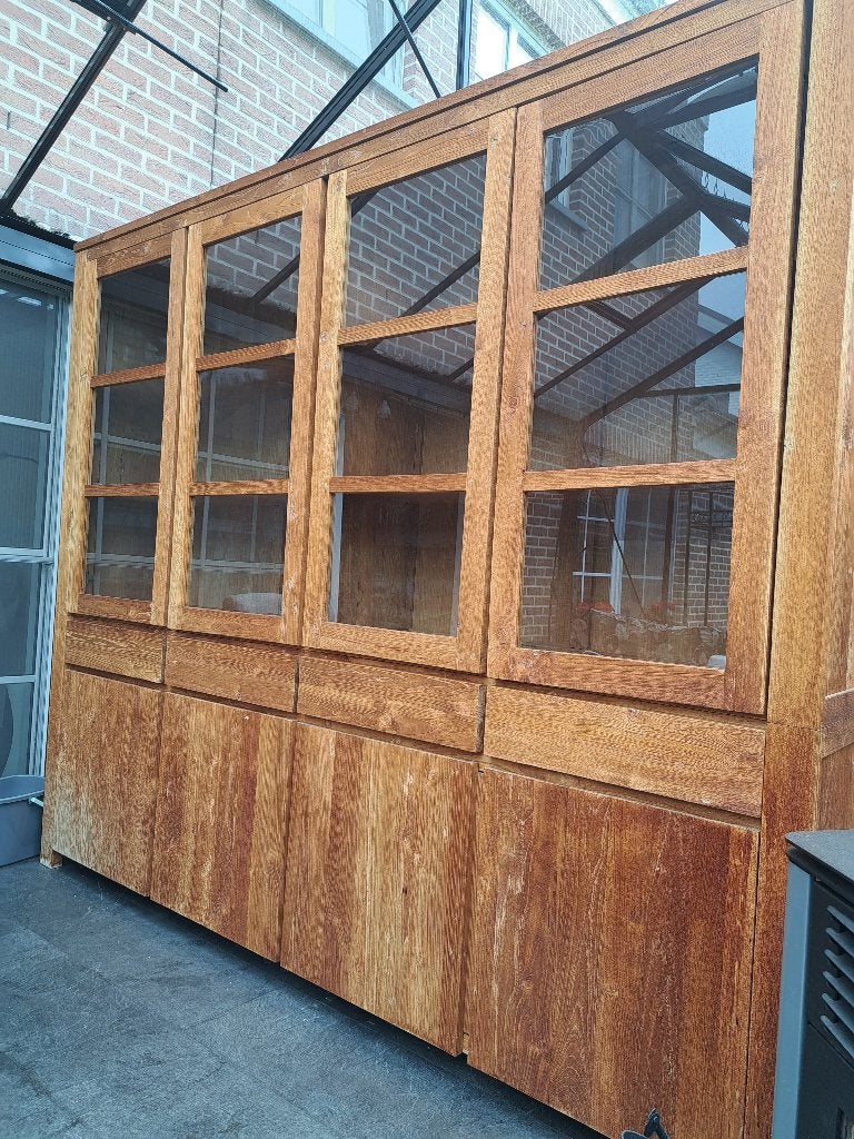 Vitrinekast teak, Huis en Inrichting, Kasten | Vitrinekasten, Ophalen, Gebruikt, Met deur(en), 200 cm of meer