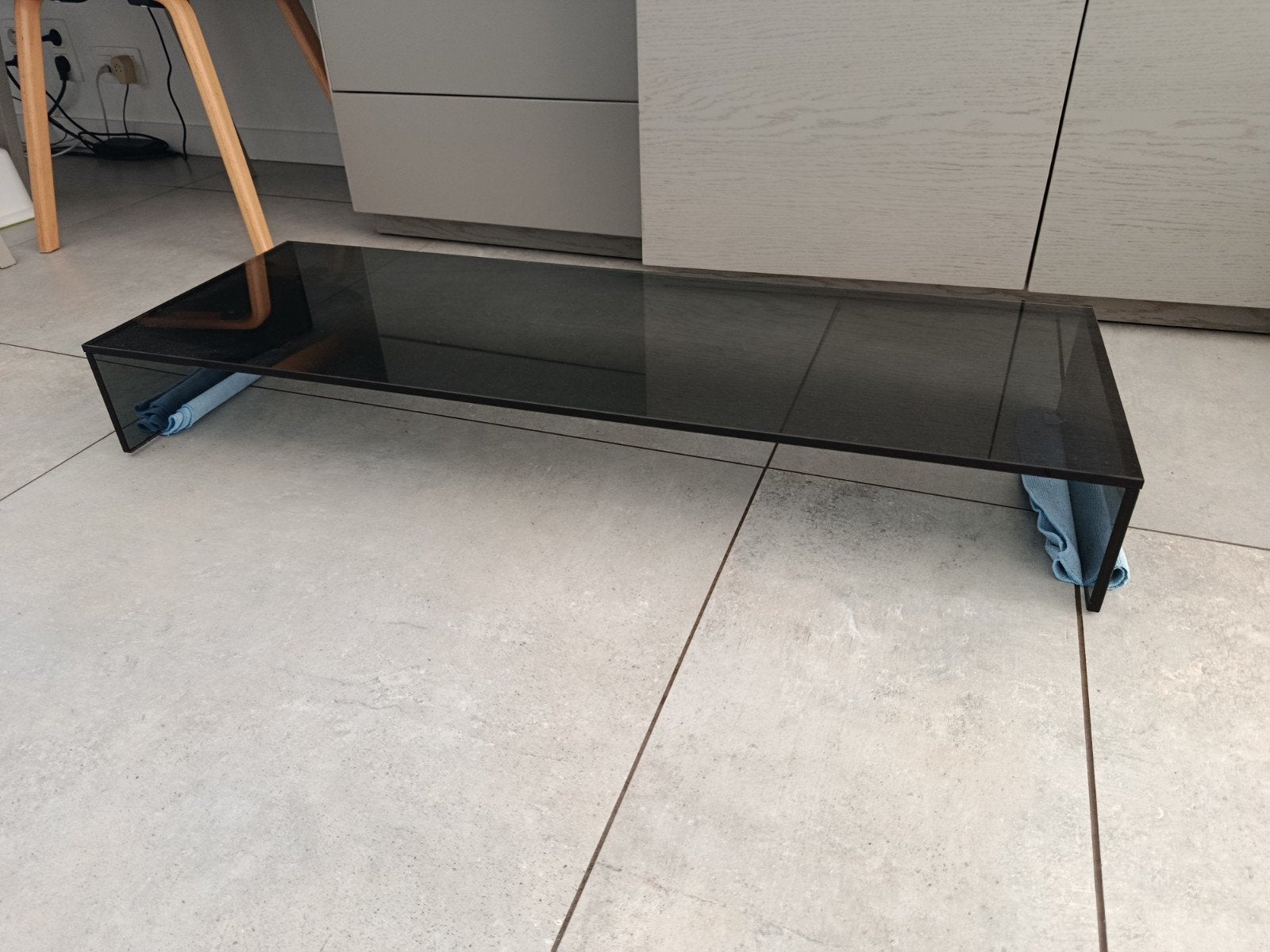 TV/monitor verhoger zwart glas 100x35x13 cm, Ophalen, Gebruikt, 50 tot 100 cm, Glas
