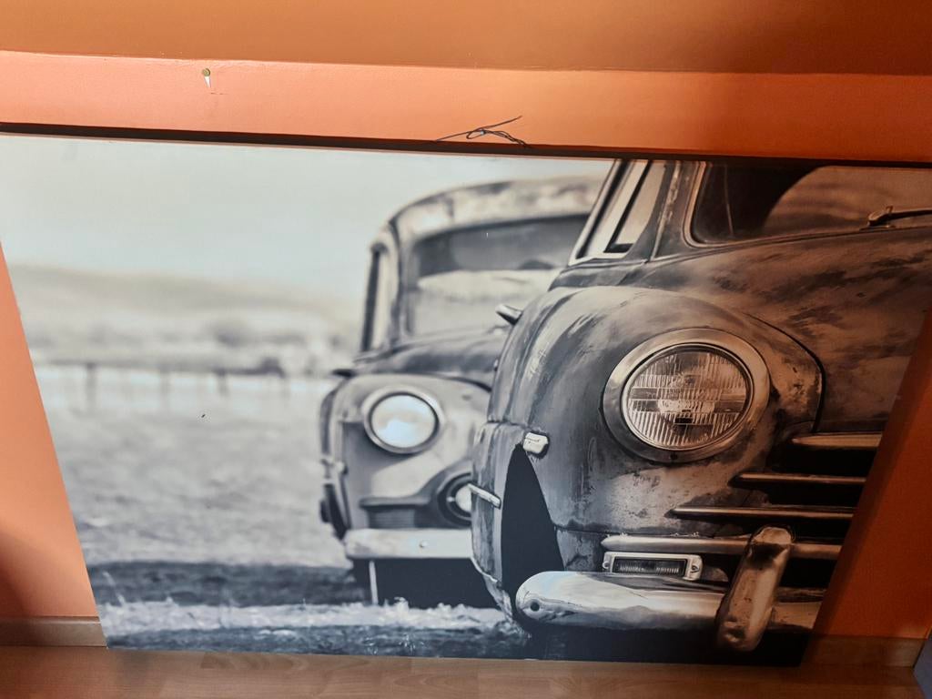Mini cooper op canvas, Huis en Inrichting, Gebruikt, Hout, Met ophangsysteem, Ophalen