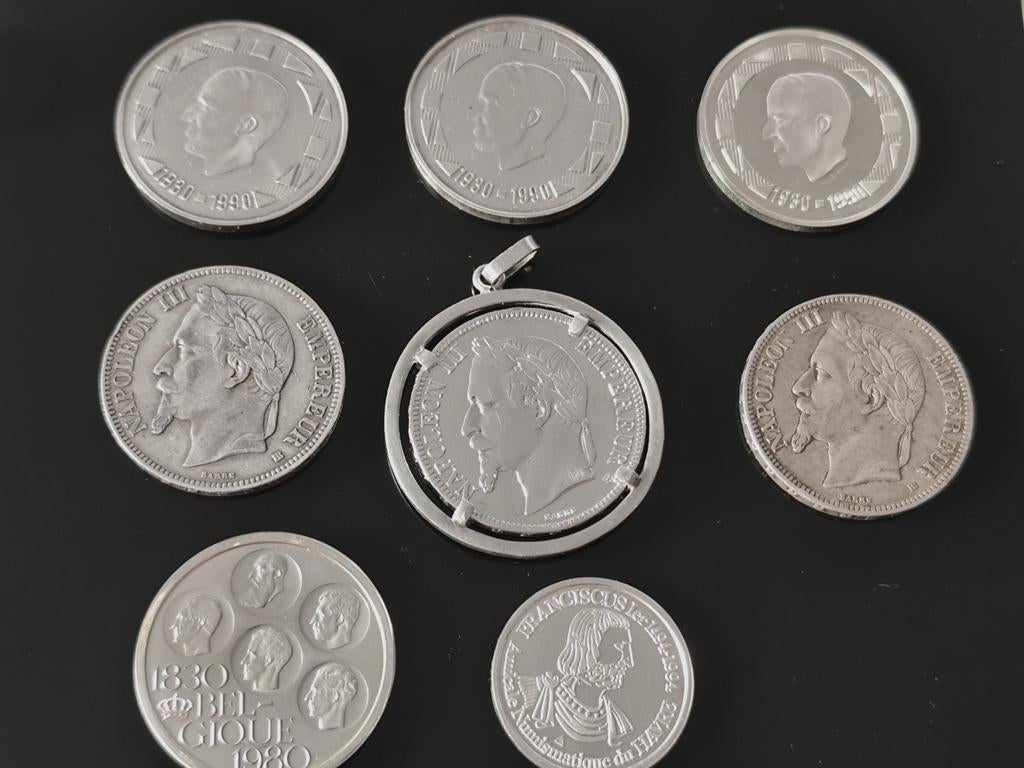 8 Pieces argent leopold 3 BB 500 francs Belge et jeton rare, Argent, Argent