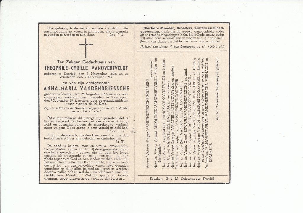 Slachtoffer WO II - Vichte Deerlijk - granaatscherven 1944, Collections, Images pieuses & Faire-part, Envoi, Image pieuse