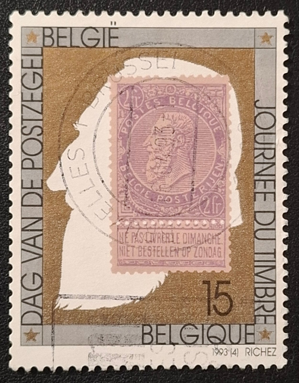 Belgique : COB 2500 (●) Journée du timbre 1993., Avec timbre, Enlèvement ou Envoi, Sans gomme, Affranchi