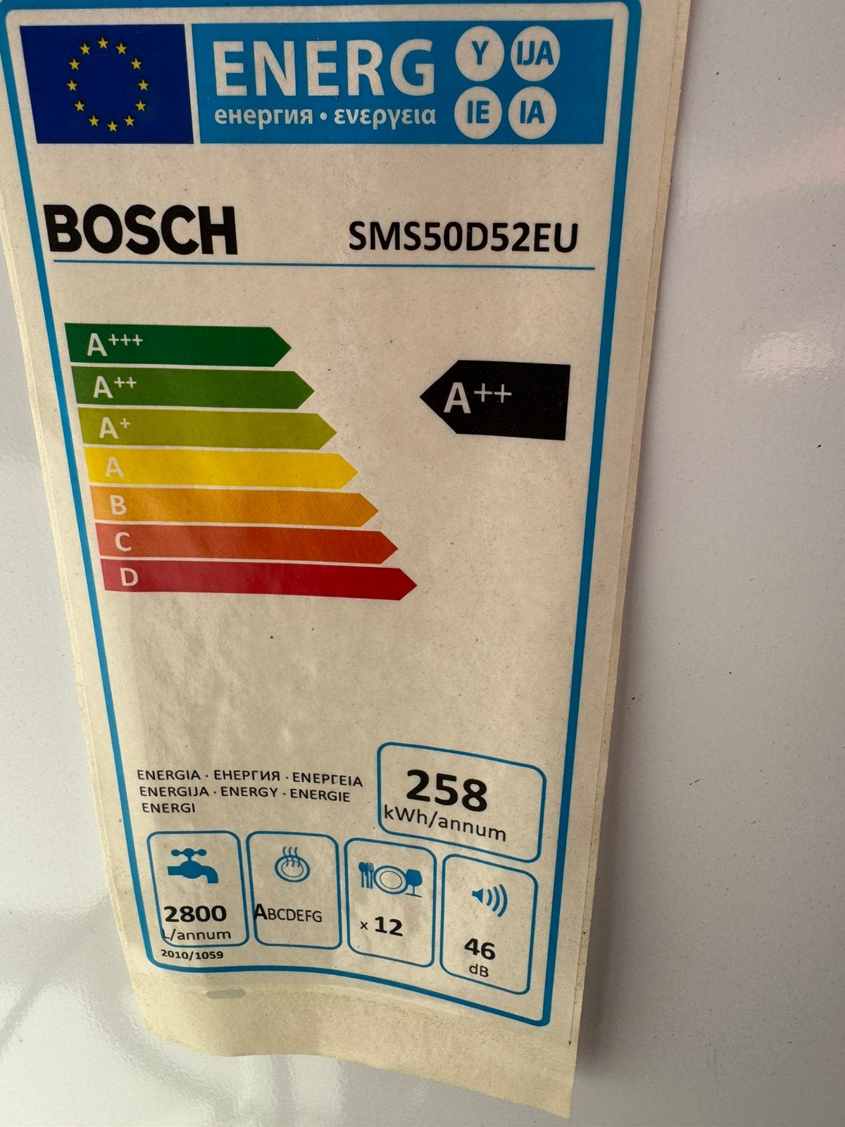 Bosch Vaatwas A++, Ophalen, Gebruikt, Minder dan 85 cm, Minder dan 10 liter