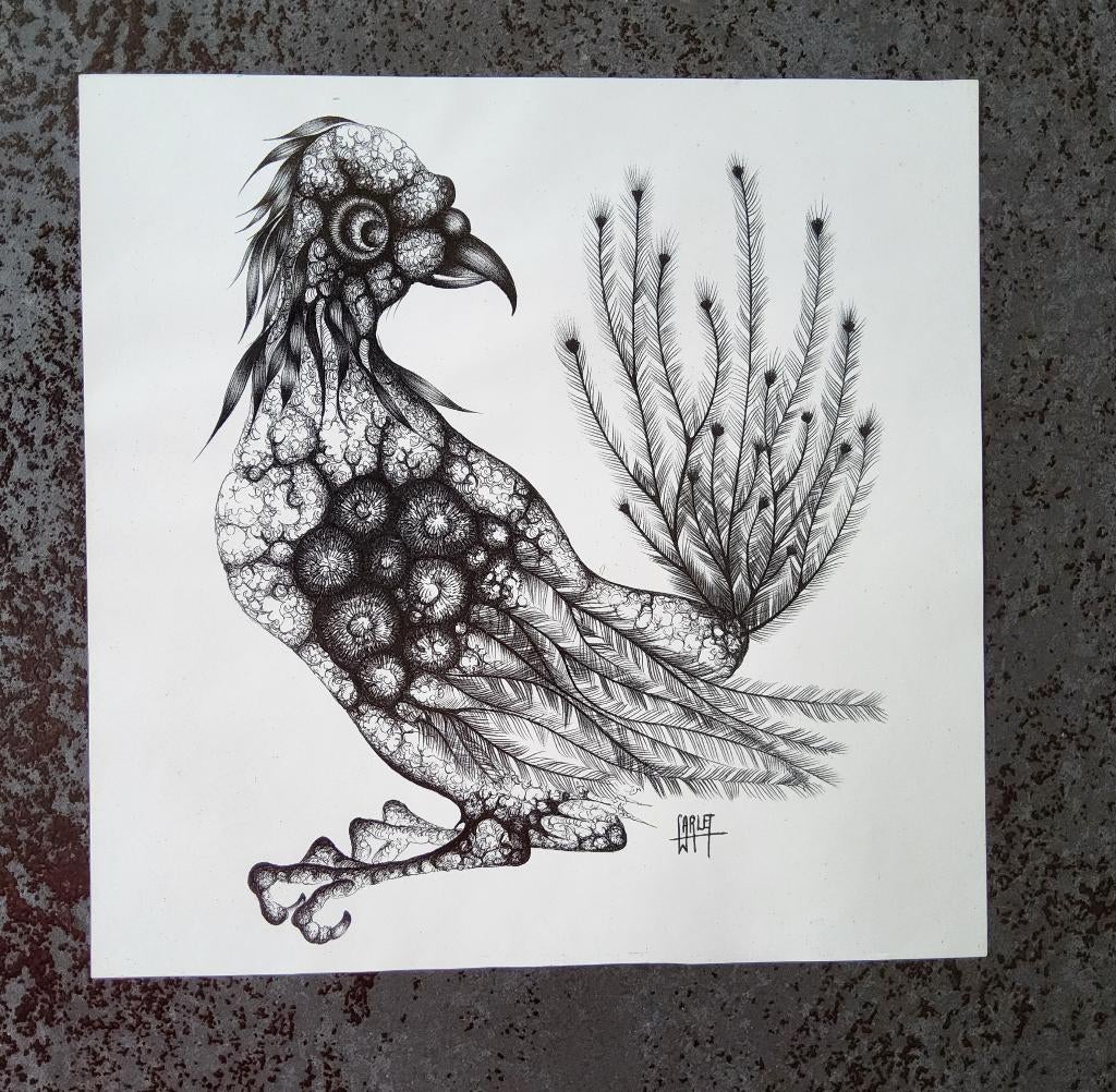 Prent Vogel door Werner Sarlet, Verzamelen, 1980 tot heden, Ophalen of Verzenden, Zo goed als nieuw, Dier