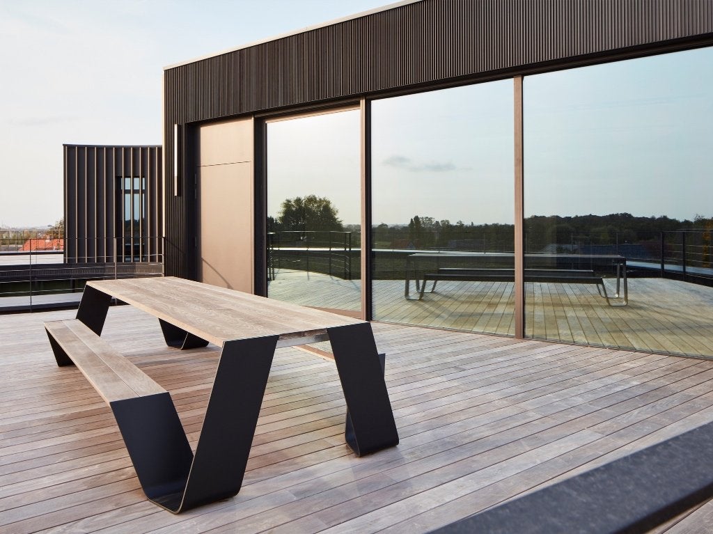 Extremis Hopper Picnic 300 cm tuintafel picknicktafel zwart, Tuin en Terras, Ophalen, Zo goed als nieuw, Rechthoekig, Aluminium