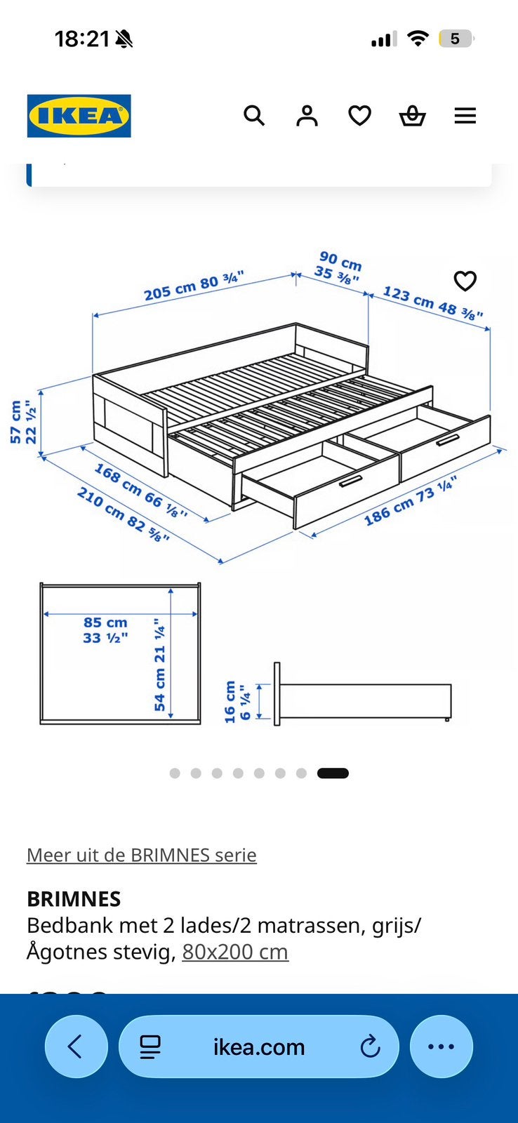Brimnes bed IKEA - zwart, Huis en Inrichting, Ophalen, Zo goed als nieuw, Grijs