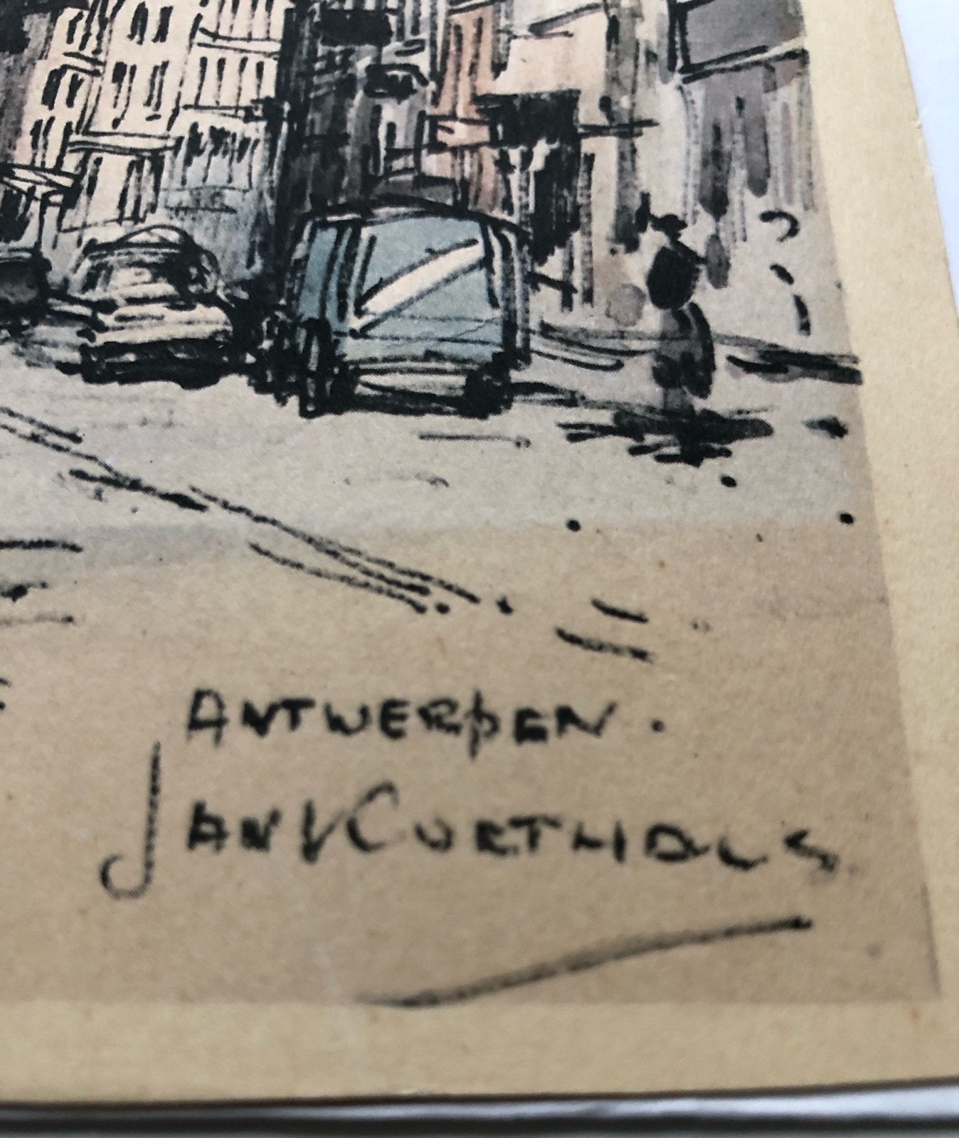 Jan Korthals: reproductie Antwerpen Vintage Kunstdruk, Antiek en Kunst, Met glas, Ophalen